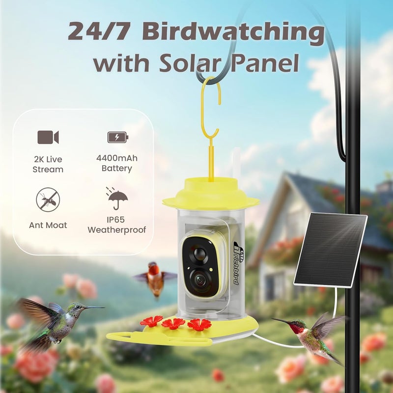 RichBird Smart Hummingbird Feeder with Camera Solar Powered, AI Identify, Instant Notification, Leakproof & Ant Moat, Outdoors Hanging, Idea Gift for Bird Lovers (20 oz) - Image 2